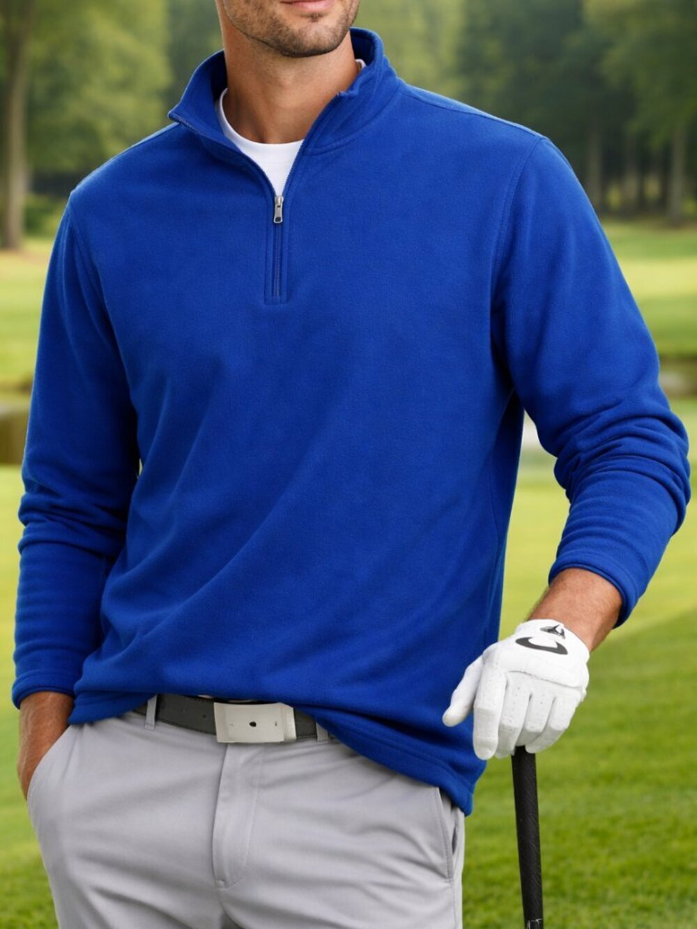 IZOD Golf 1/4 Zip Pullover Men’s XL Royal Blue Fleece Sweatshirt Lightweight